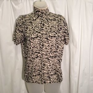 Kasper Sz M S/S TNeck Top Black/Brown Tiger Print